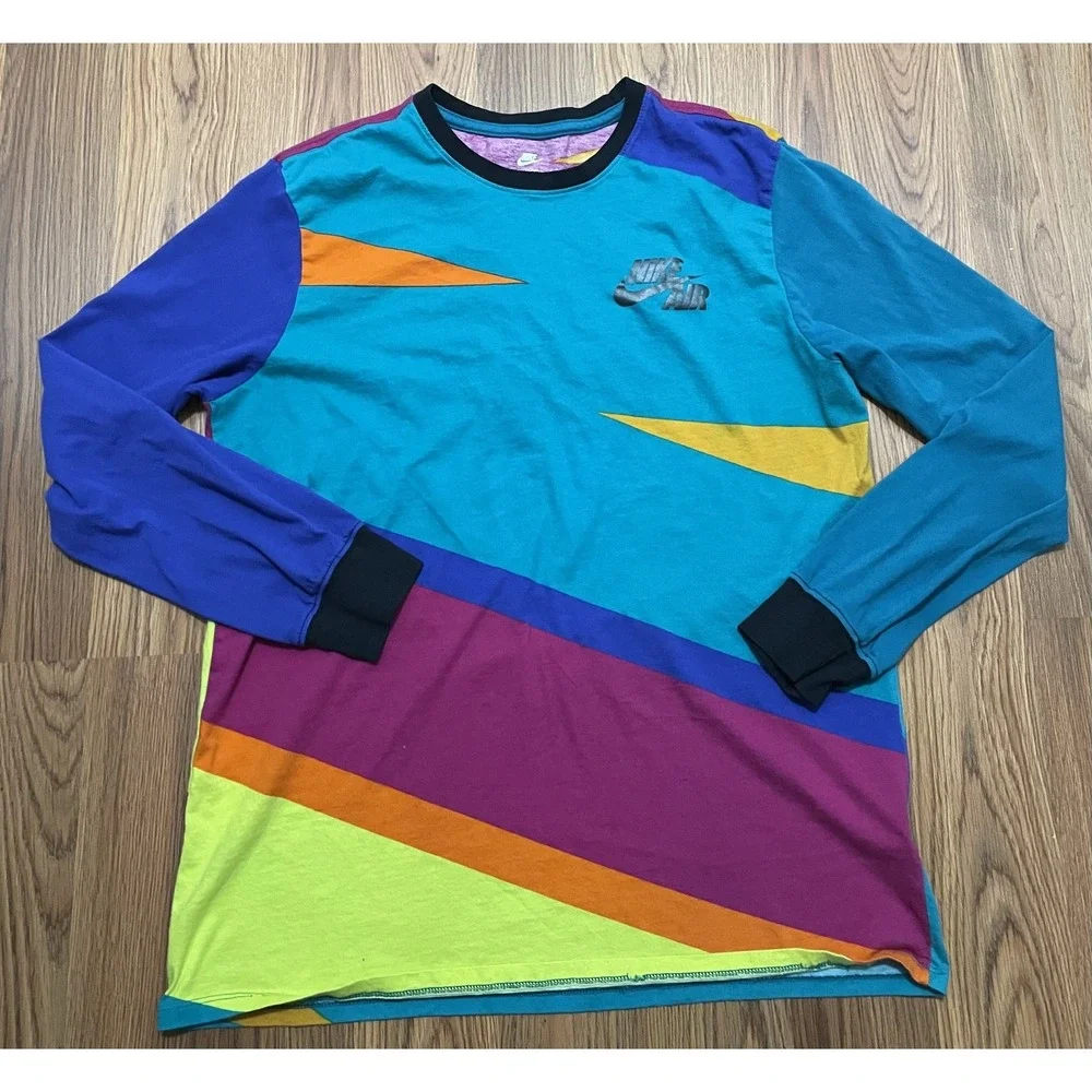 Nike Air T-Shirt Mens Large Retro Geometric Colorblock Long Sleeve Athletic Cut